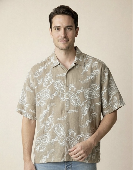 CAMISA LINO BORDADO KHAKI