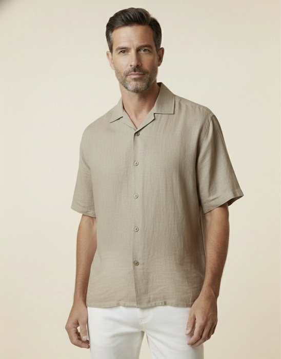 CAMISA DE LINO LISA KHAKI