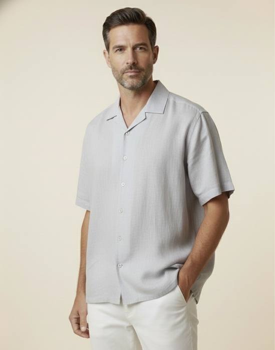 CAMISA DE LINO LISA GRIS