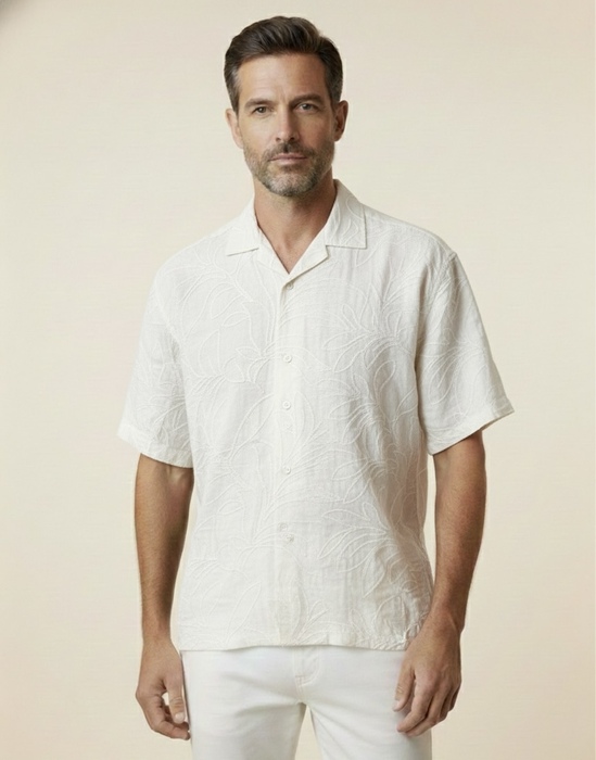 CAMISA DE LINO BORDADO HUESO